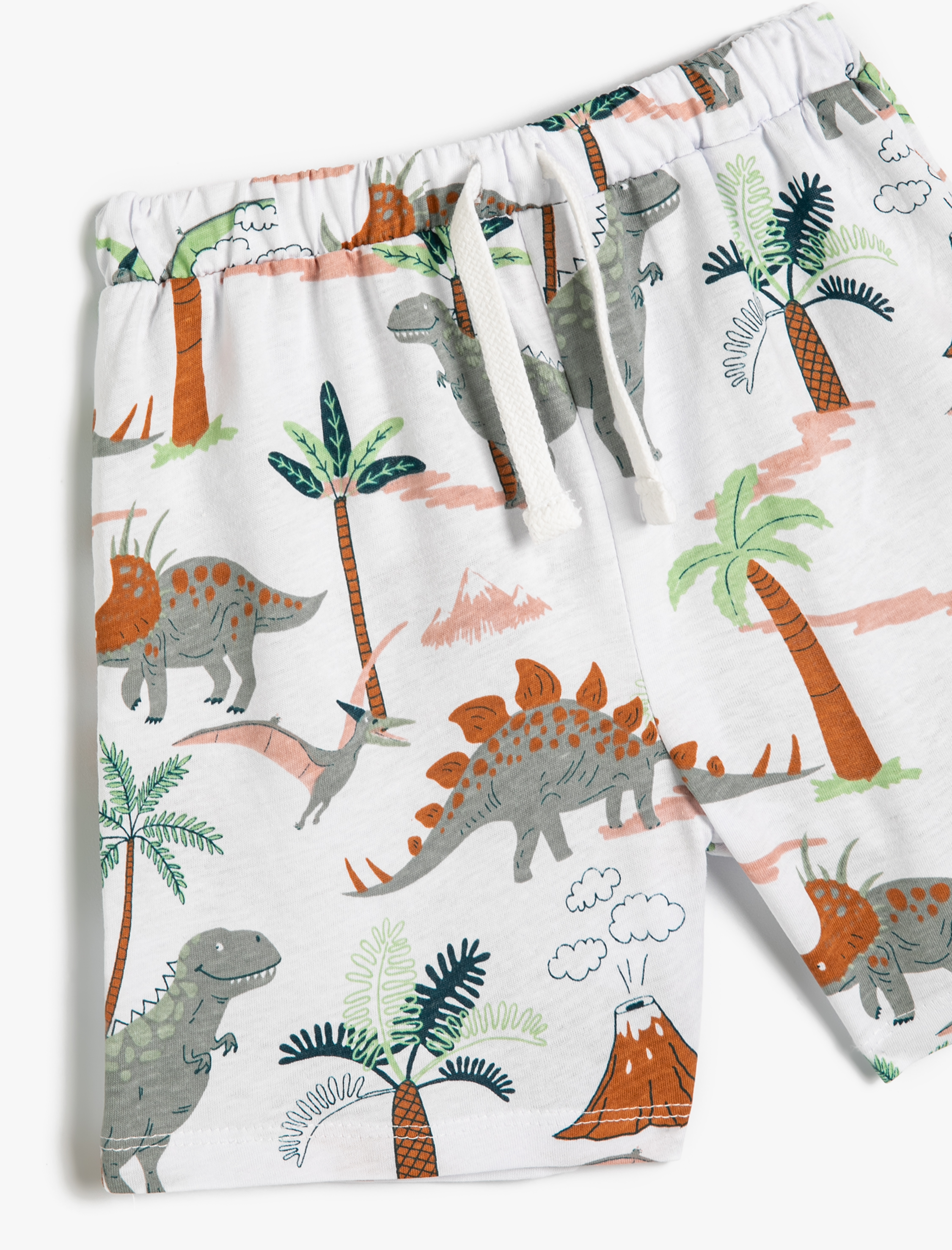  Erkek Bebek Şort Dinozor Baskılı Beli Lastikli Pamuklu