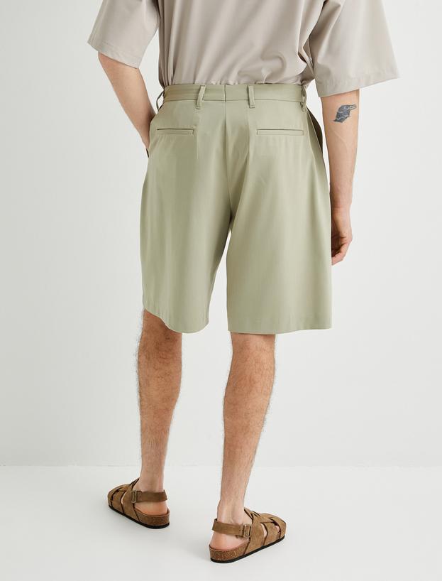 Kumaş Şort Oversize Pileli Düğmeli Cep Detaylı_3