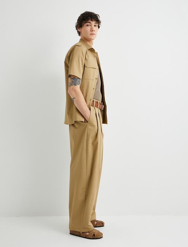 Baggy Pantolon Düğmeli Cep Detaylı Rahat Kesim_0
