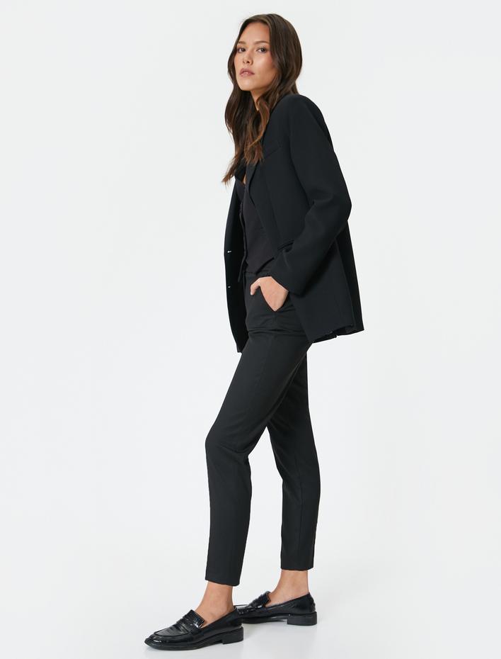  Cigarette Kumaş Pantolon Cep Detaylı Yüksek Bel