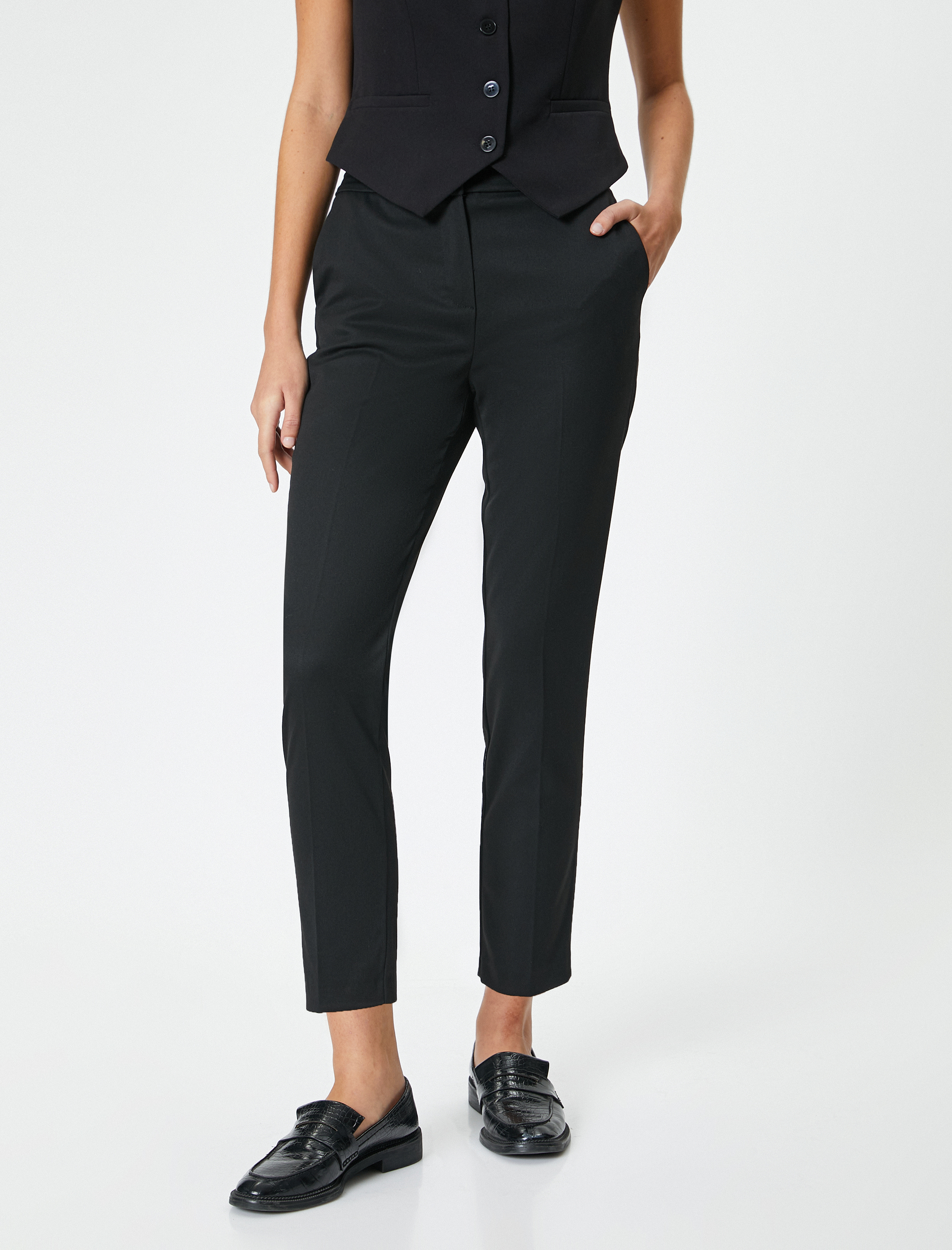   Cigarette Kumaş Pantolon Cep Detaylı Yüksek Bel