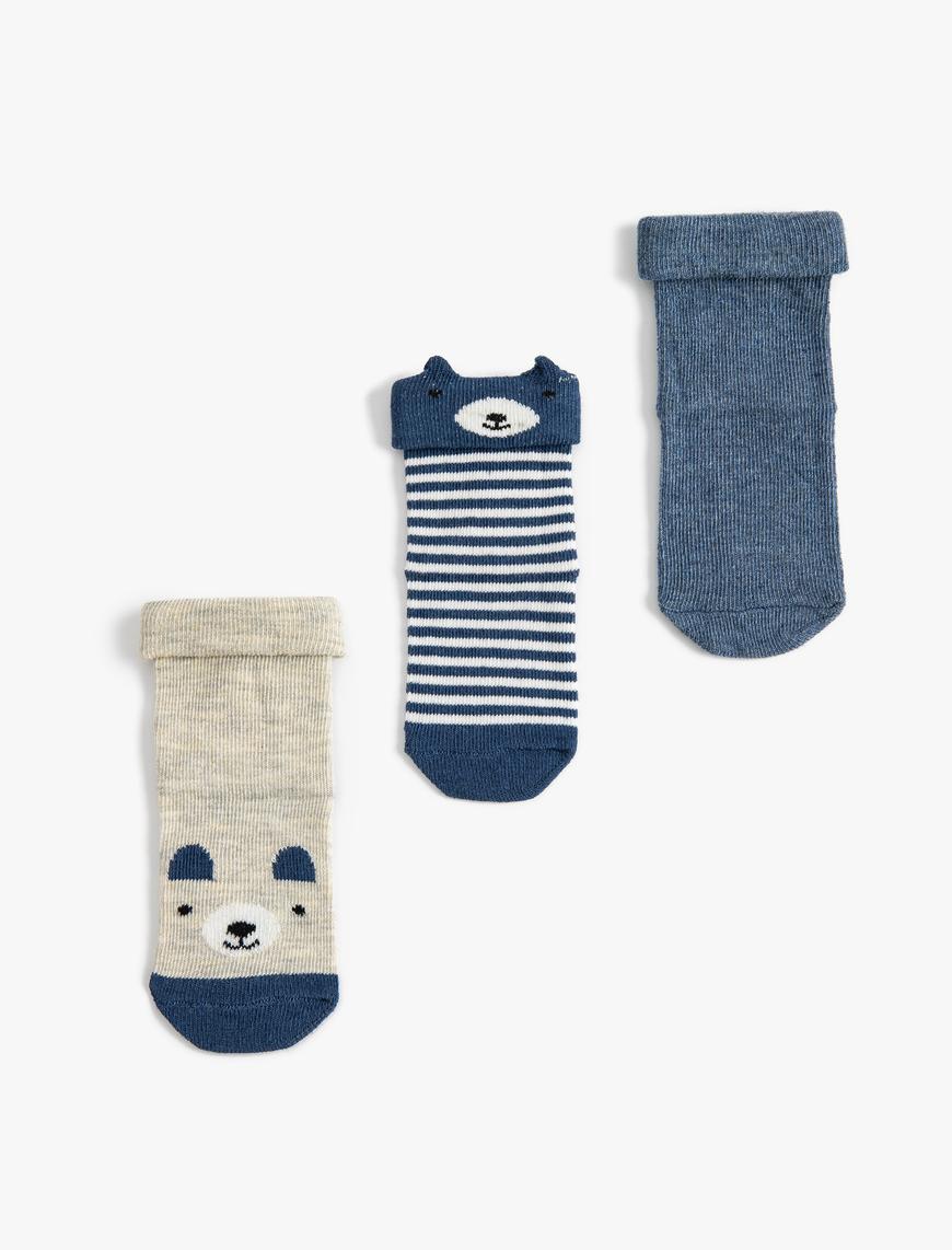  Erkek Bebek 3'lü Ayıcık Desenli Çorap Seti