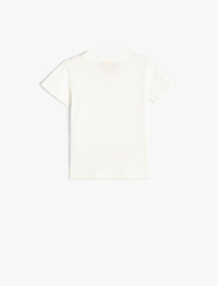 Kız Bebek Tişört Kısa Kollu Bisiklet Yaka Tavşan Baskılı Pamuklu