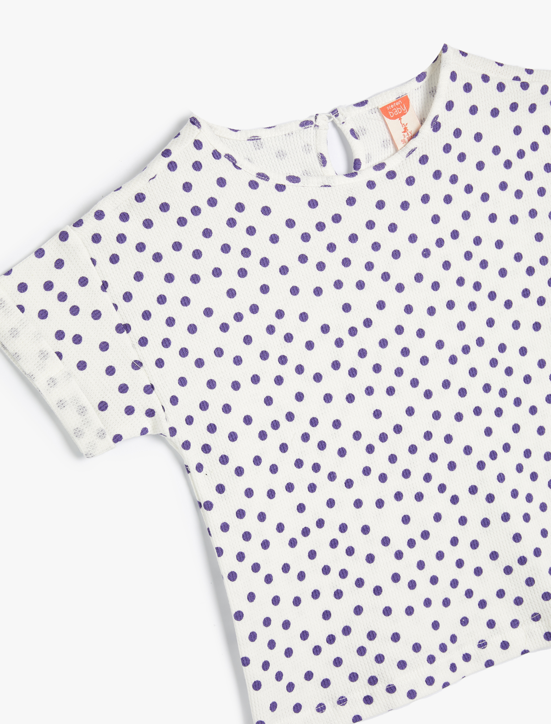  Kız Bebek Puantiyeli Tişört Kısa Kollu Bisiklet Yaka Pamuklu