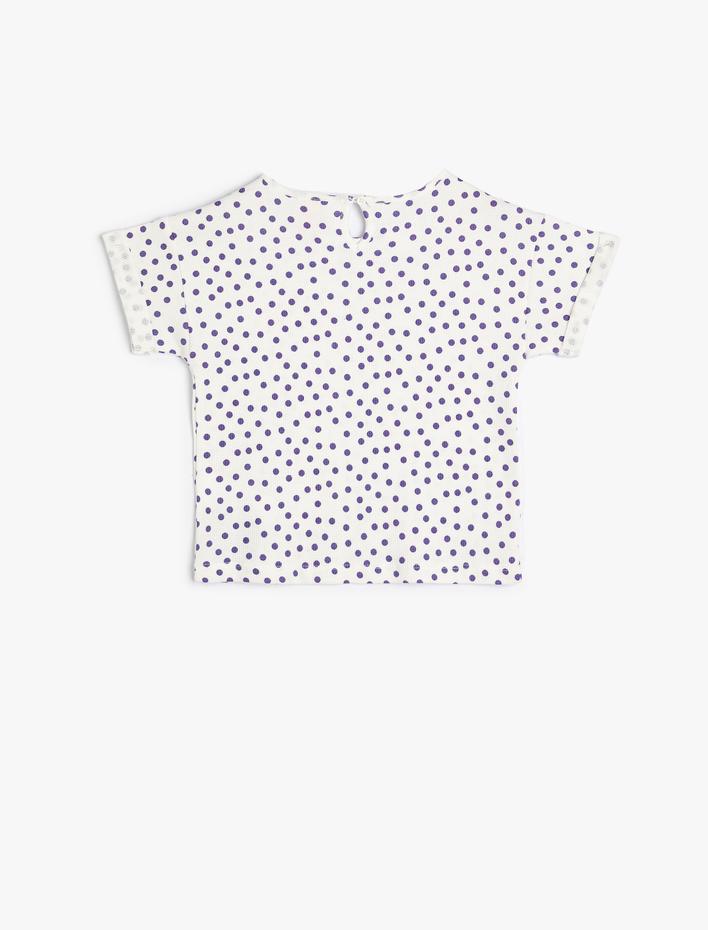 Kız Bebek Puantiyeli Tişört Kısa Kollu Bisiklet Yaka Pamuklu