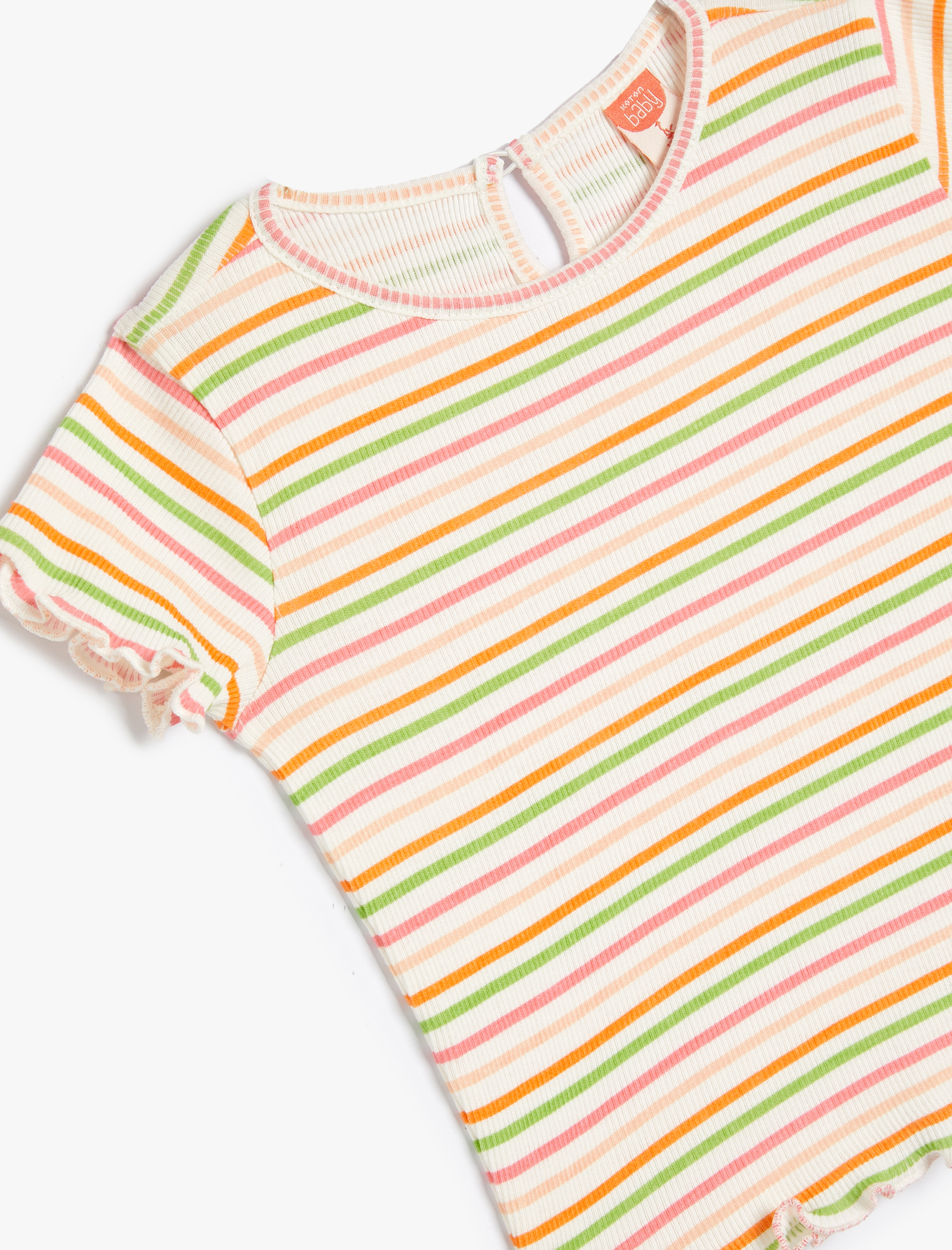  Kız Bebek Tişört Kısa Kollu Yuvarlak Yaka Ribanalı