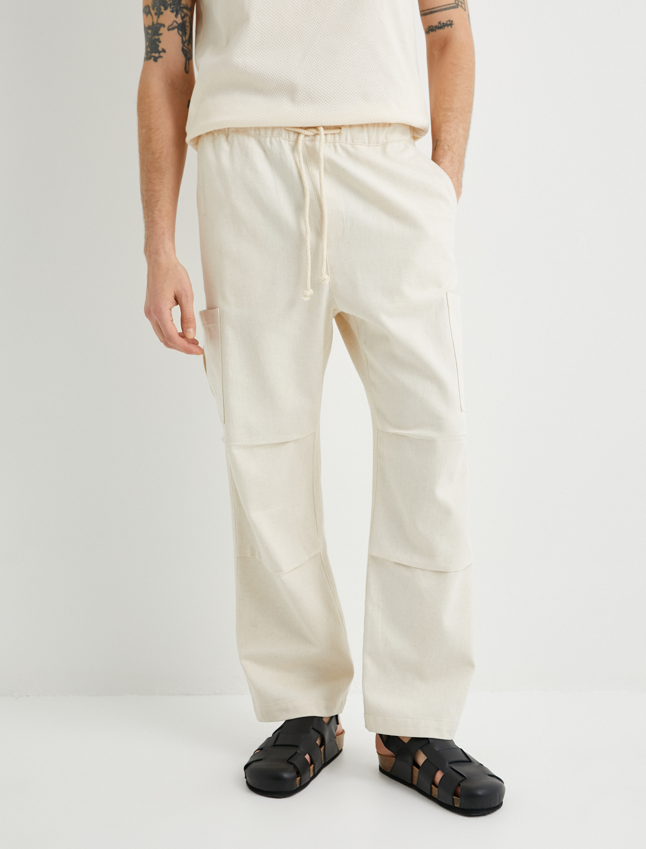   Bol Pantolon Kargo Cepli Rahat Kesim Beli Bağcıklı