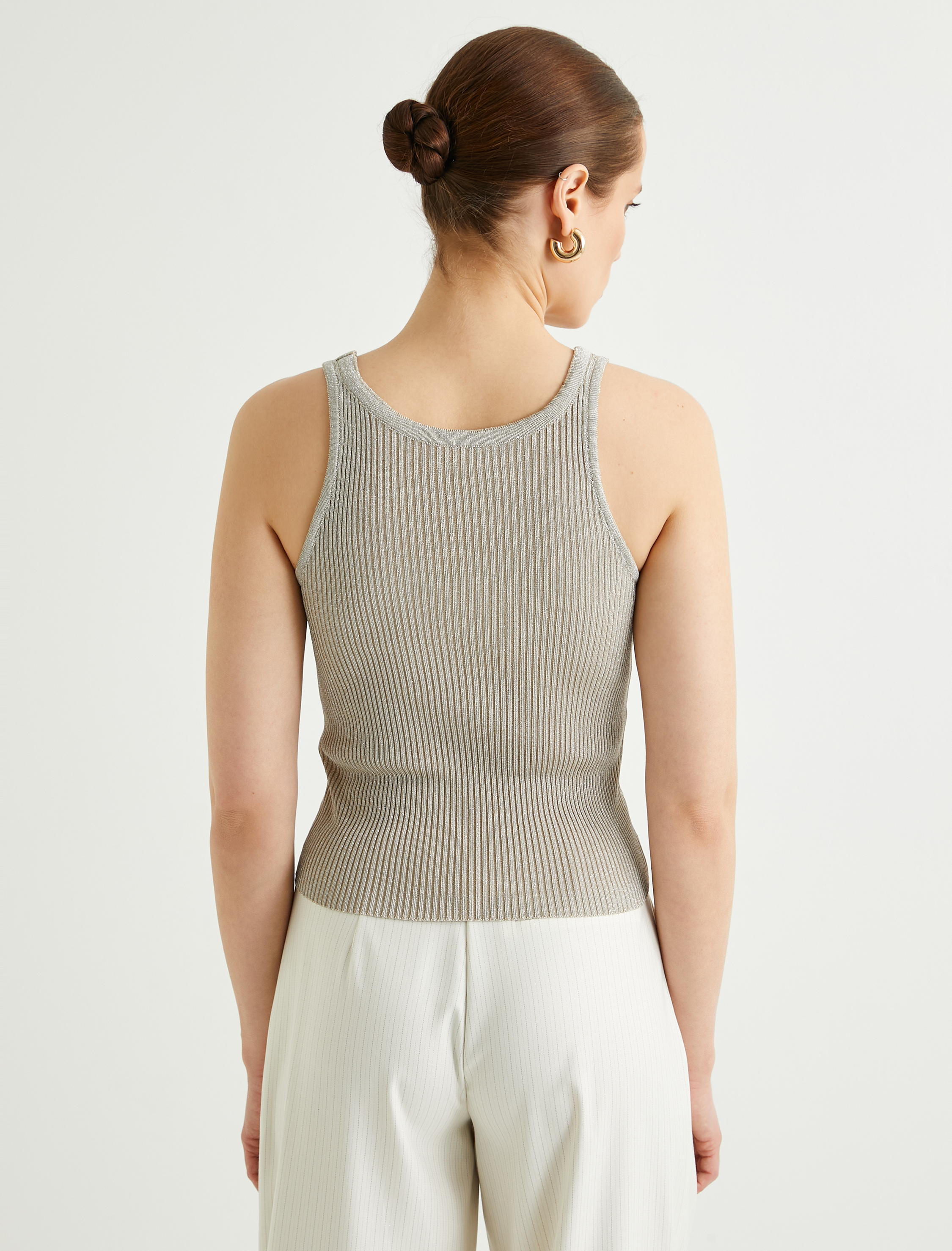 Triko Fitilli Atlet U Yaka Askılı Simli