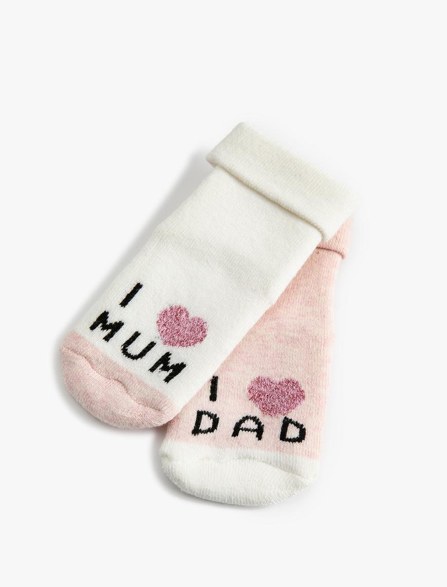  Kız Bebek Bebek Havlu Çorap Pamuklu 2'li Slogan Temalı