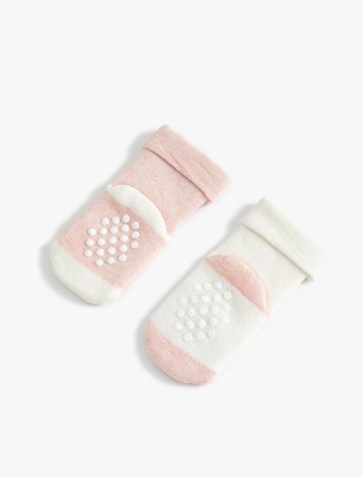 Kız Bebek Bebek Havlu Çorap Pamuklu 2'li Slogan Temalı