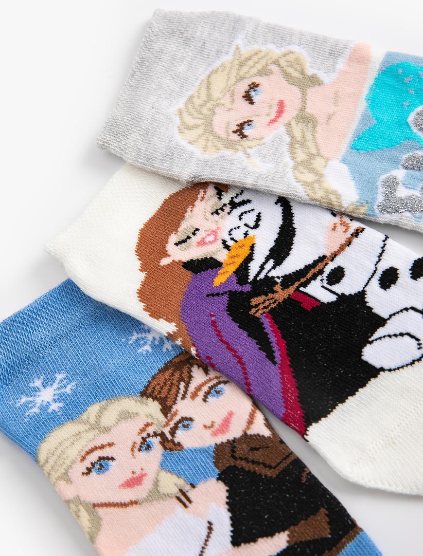  Kız Çocuk 3'lü Frozen Baskılı Çorap Seti Lisanslı