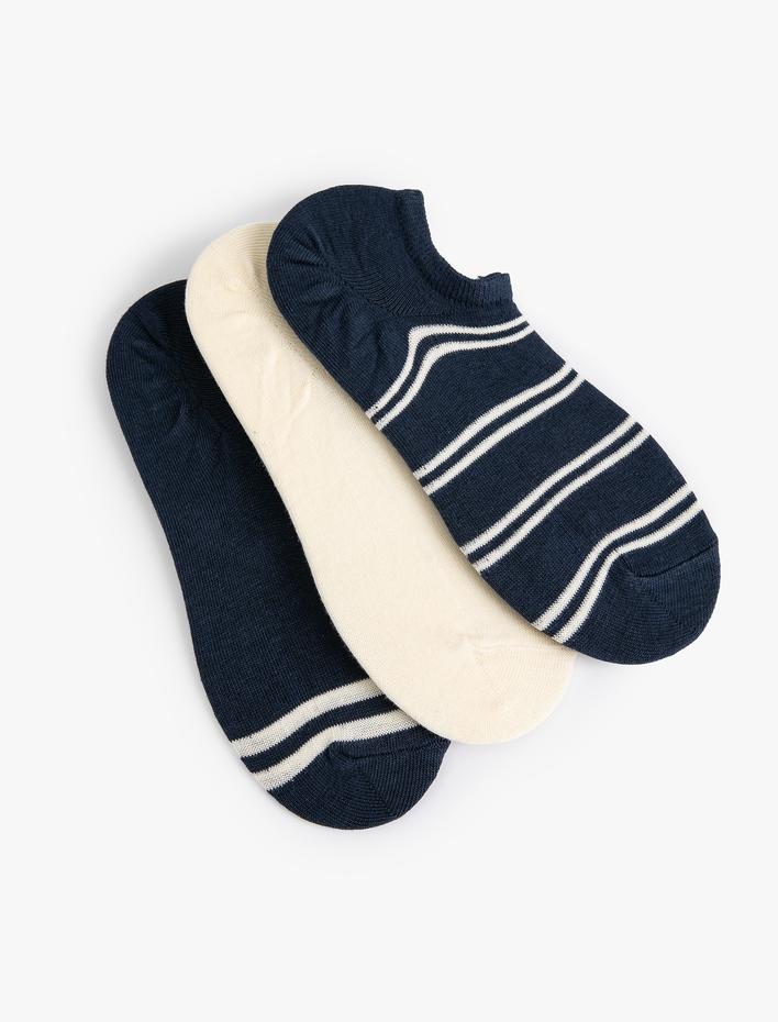 Erkek Görünmez Çorap Seti 3'lü Çok Renkli Şerit Detaylı