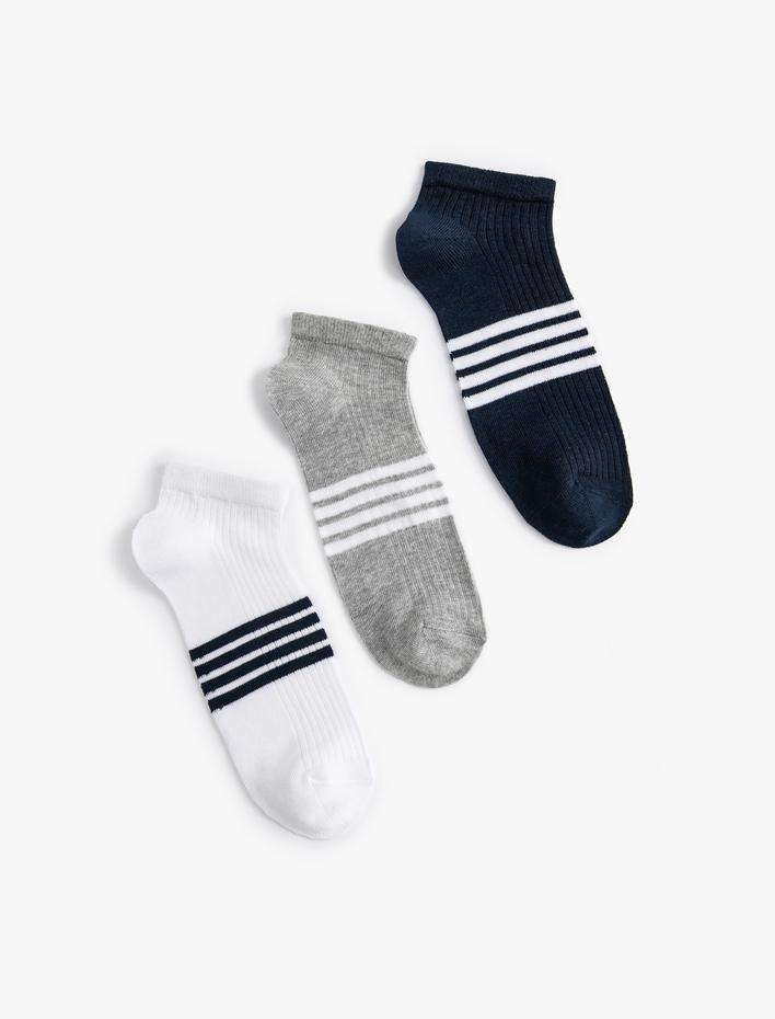 Erkek Spor Çorap Seti Çizgili 3'lü Çok Renkli