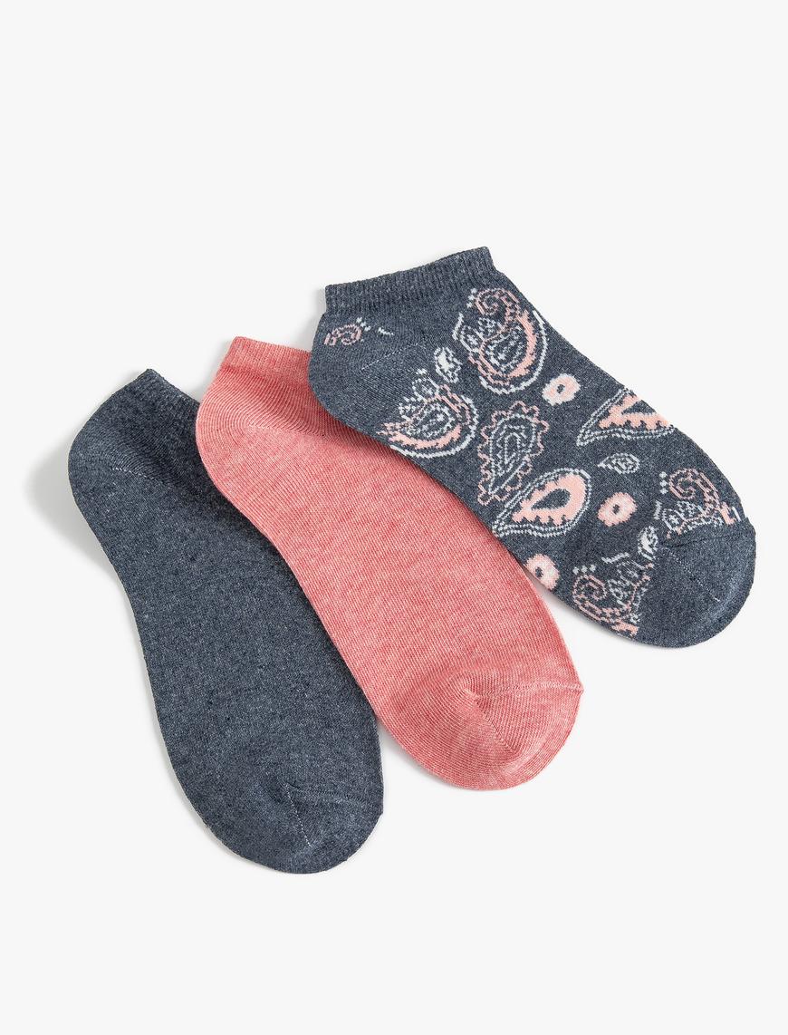  Kadın 3'lü Patik Çorap Seti Çok Renkli Desenli