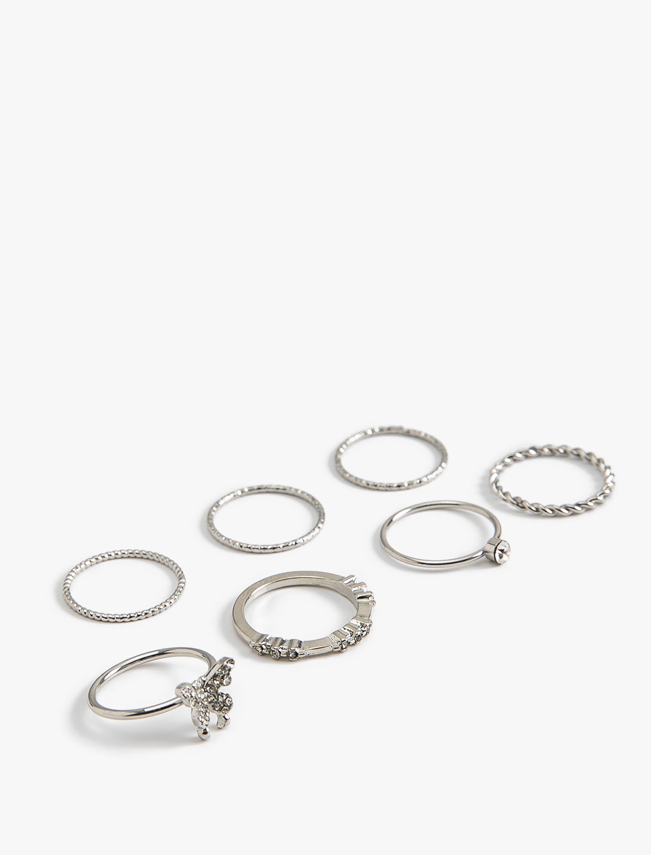  Kadın Yüzük Seti 7'li Kelebek Taş Detaylı Çelik