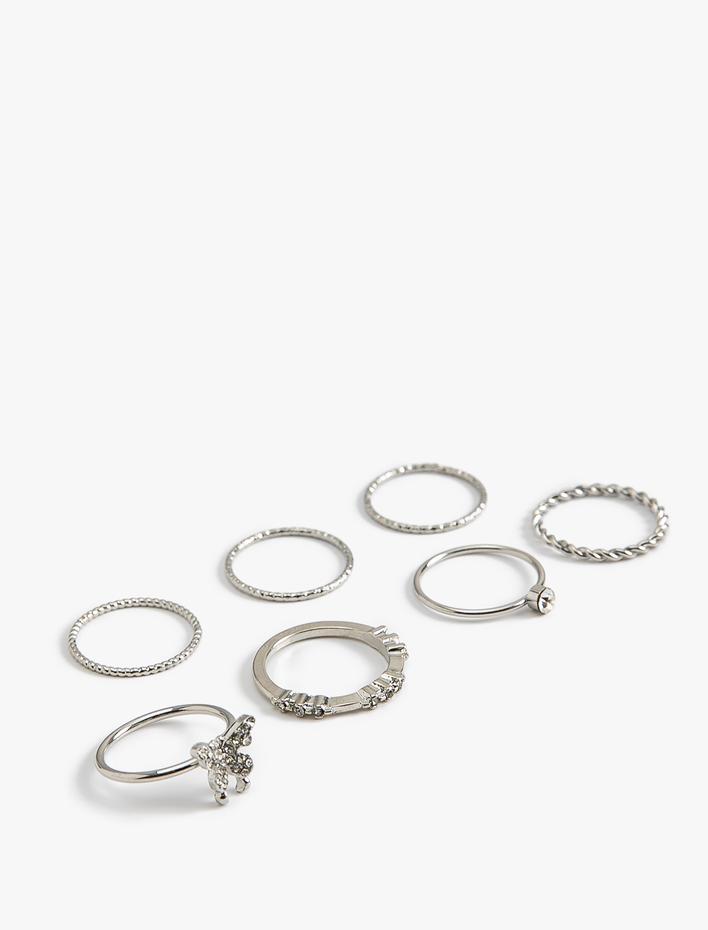 Kadın Yüzük Seti 7'li Kelebek Taş Detaylı Çelik