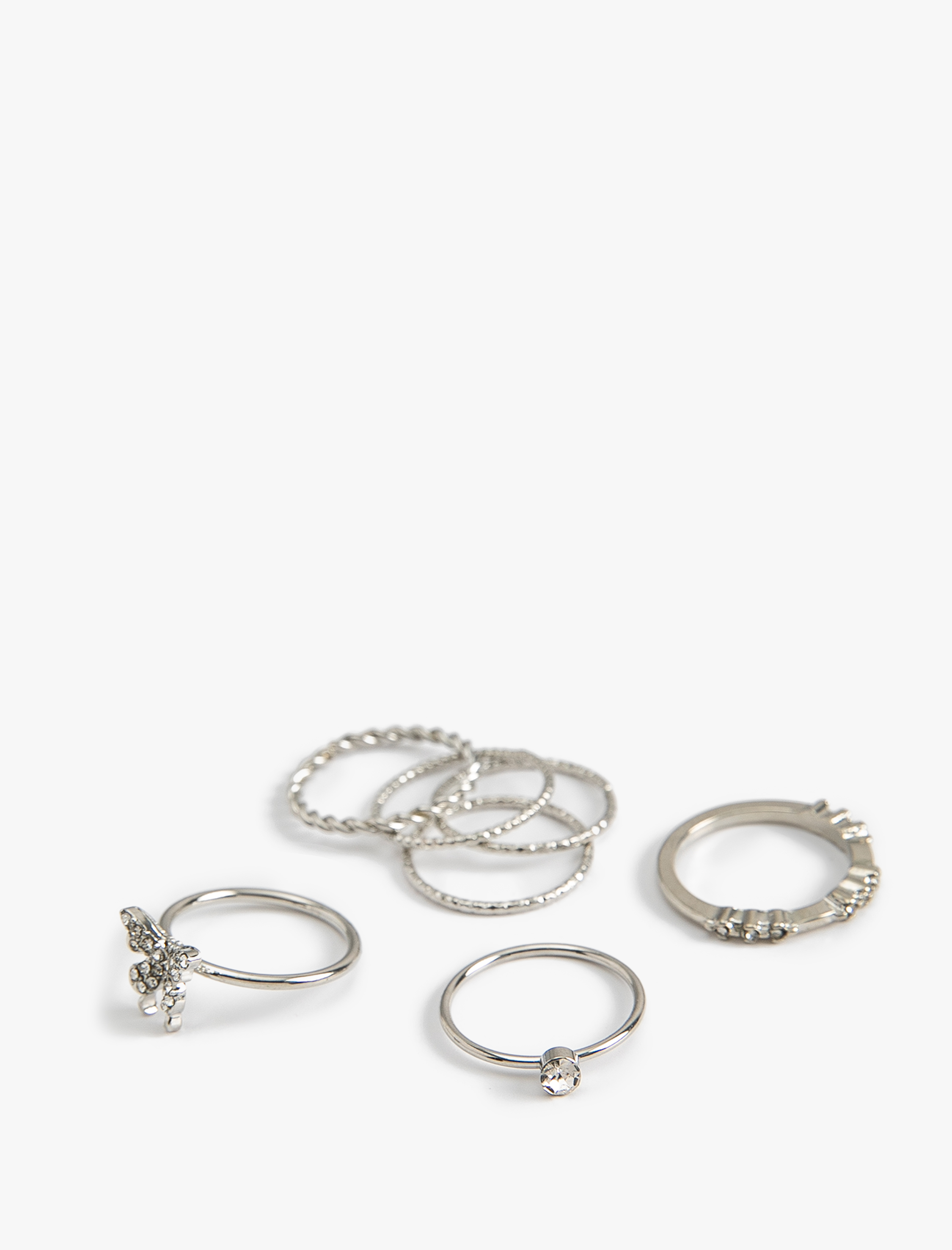  Kadın Yüzük Seti 7'li Kelebek Taş Detaylı Çelik