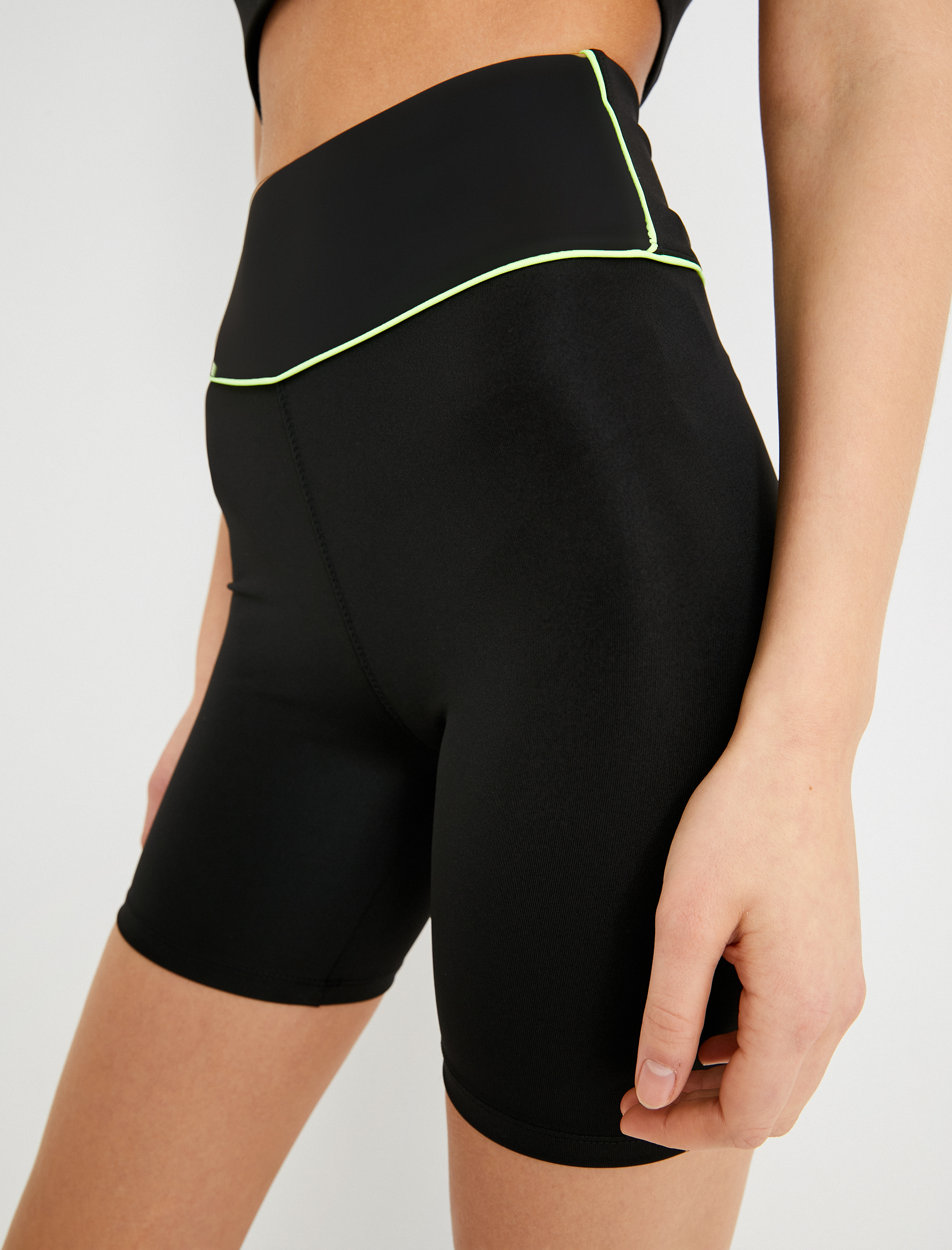   Biker Tayt Ekstra Mini Yüksek Bel Çizgili Slim Fit