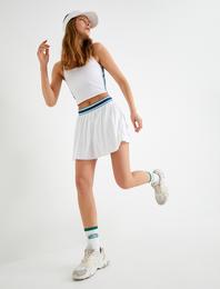 Tenis Eteği Şortlu Pileli Beli Kontrast Detaylı Lastikli Mini Boy