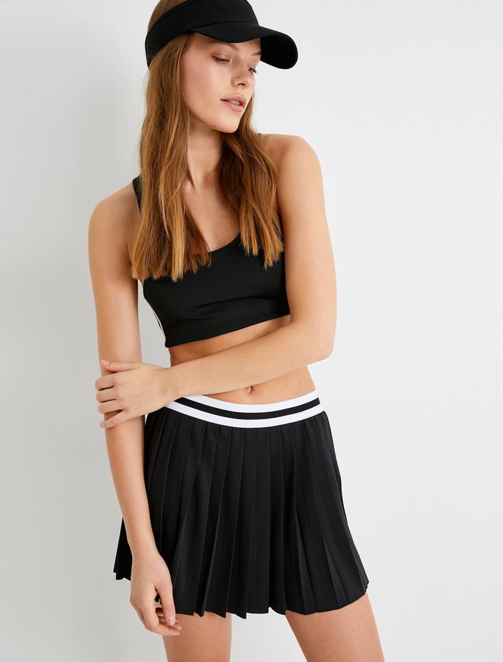  Tenis Eteği Şortlu Pileli Beli Kontrast Detaylı Lastikli Mini Boy