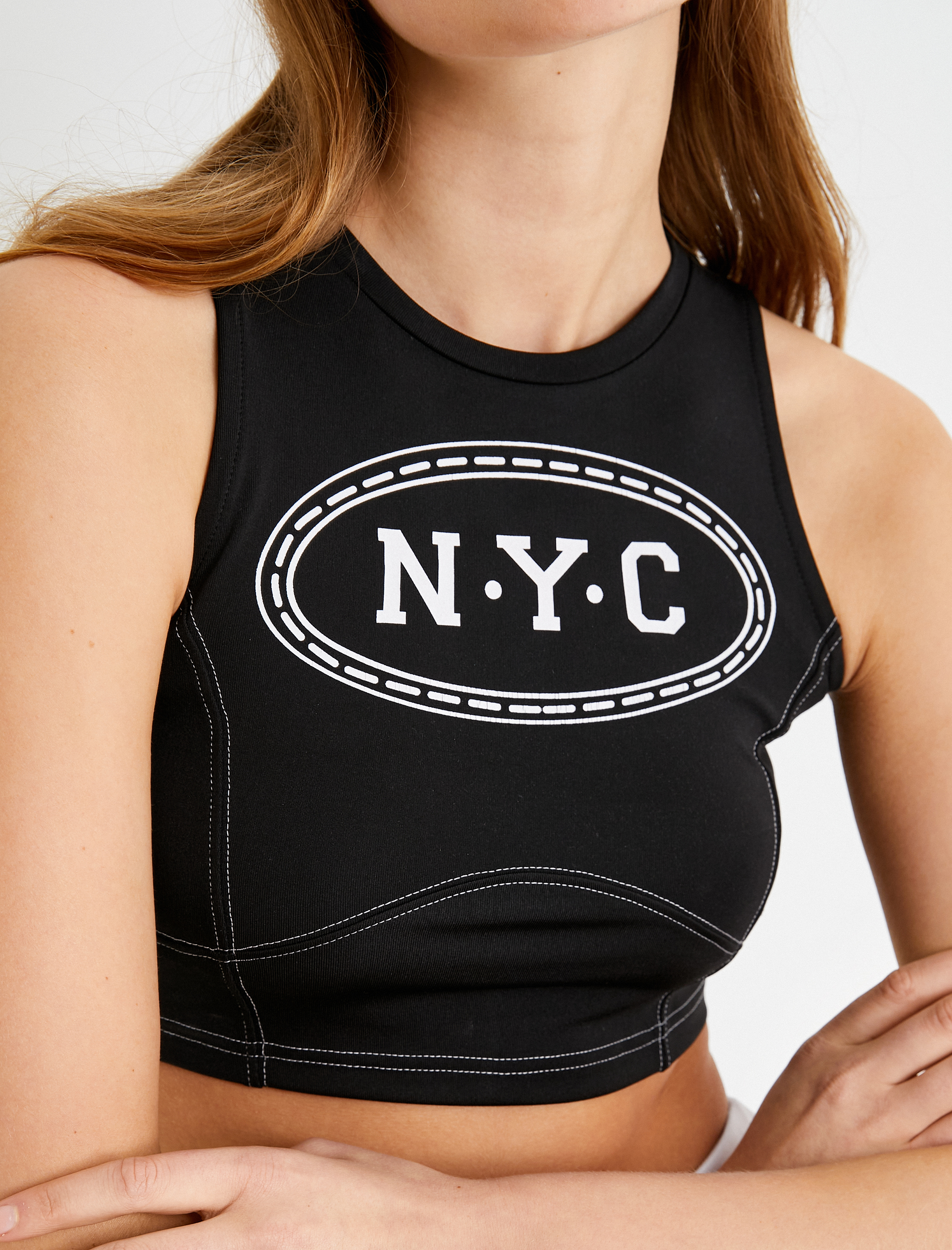   Spor Yarım Atlet Bisiklet Yaka Baskılı Slim Fit Dikiş Detaylı