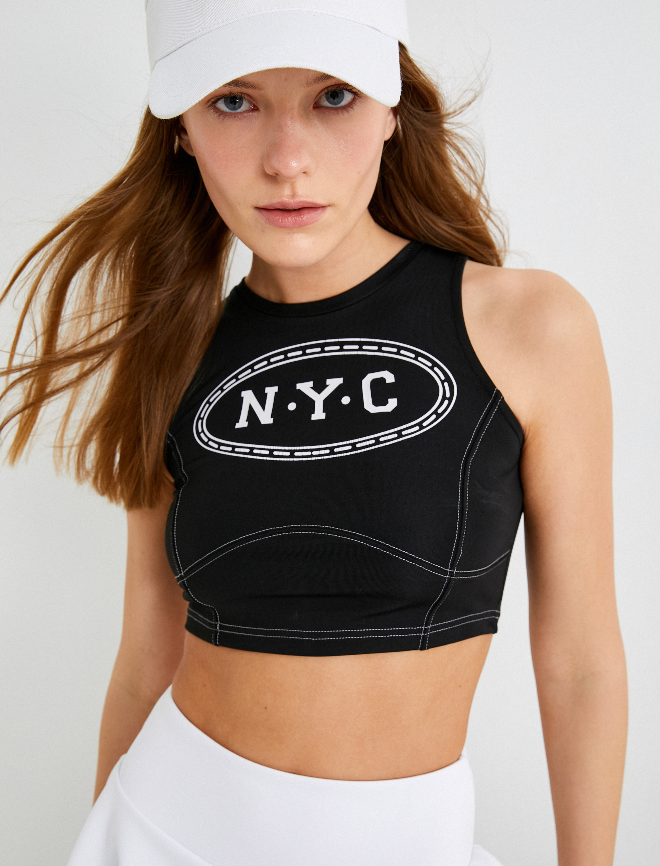   Spor Yarım Atlet Bisiklet Yaka Baskılı Slim Fit Dikiş Detaylı