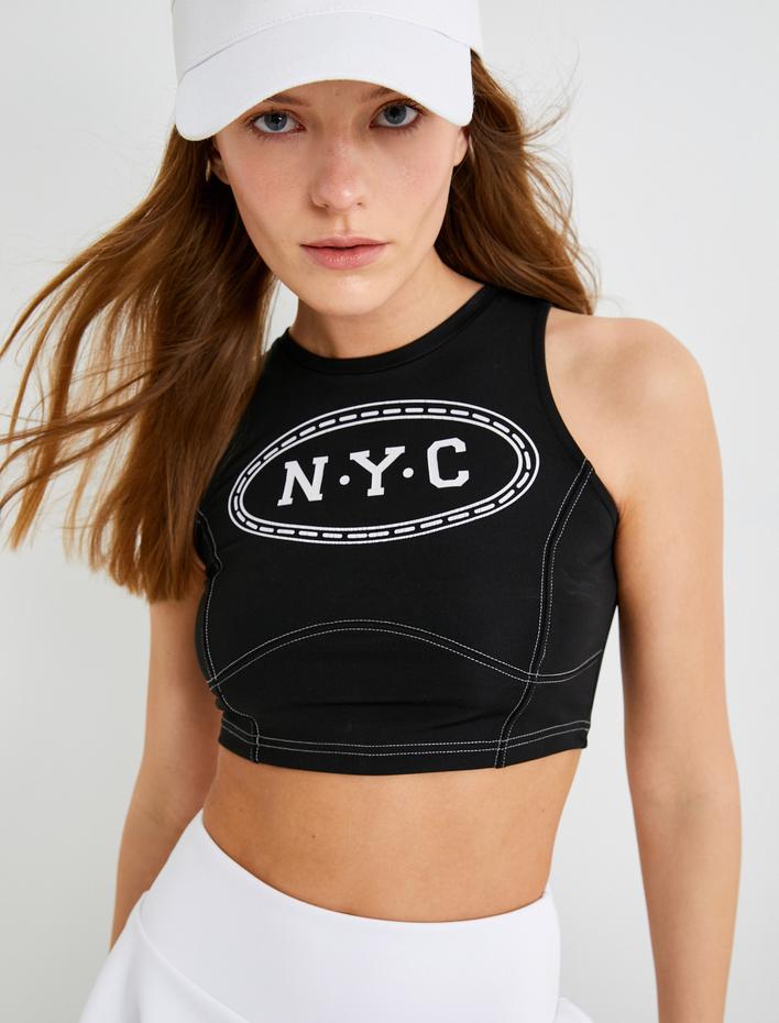  Spor Yarım Atlet Bisiklet Yaka Baskılı Slim Fit Dikiş Detaylı