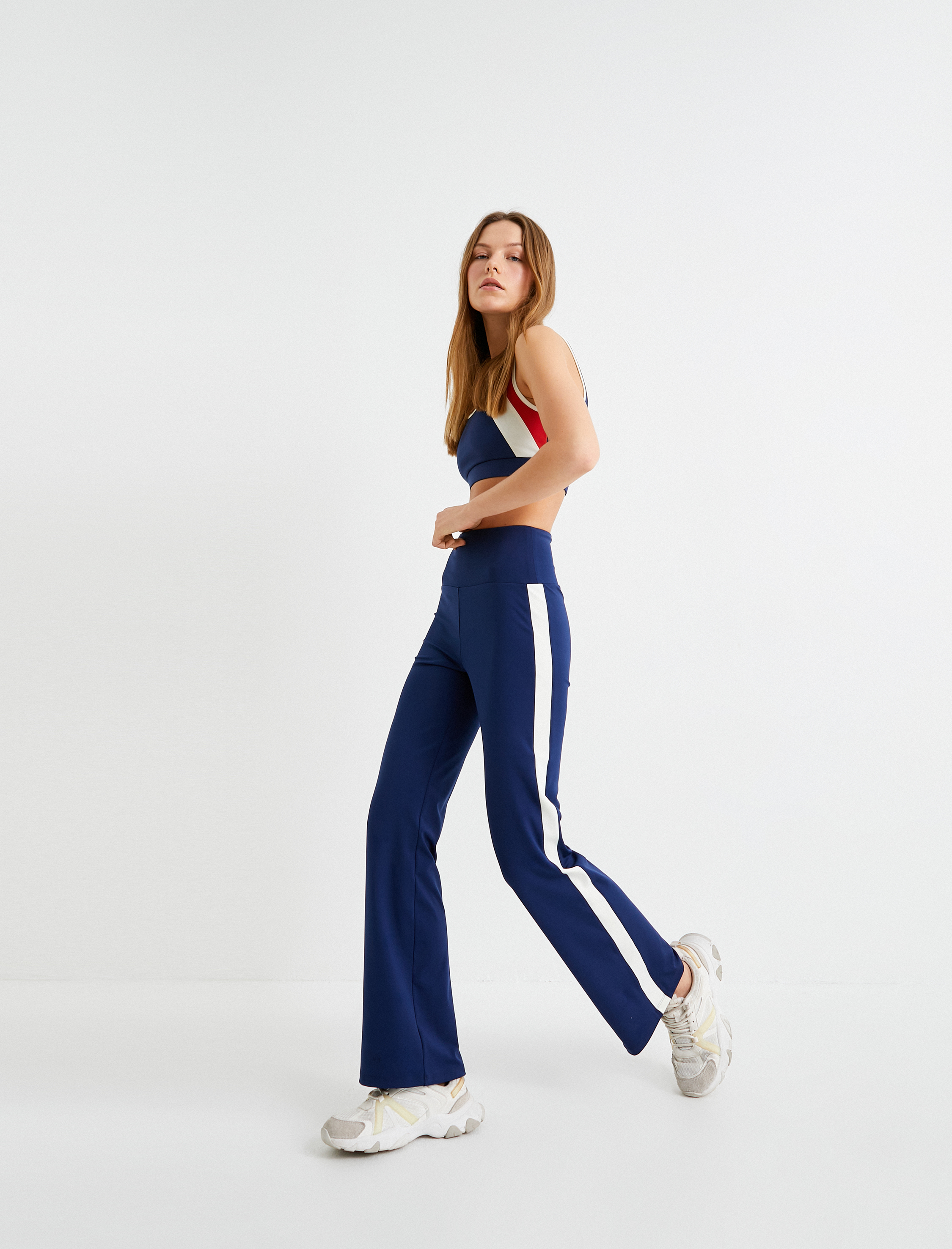   İspanyol Paça Tayt Renk Bloklu Yüksek Bel Slim Fit