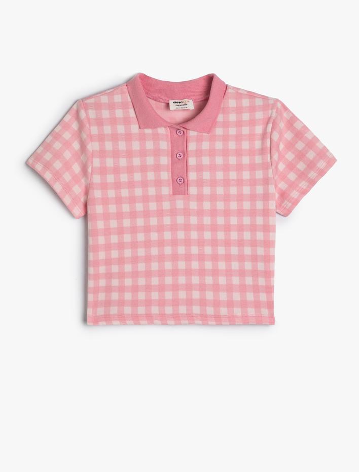 Kız Çocuk Polo Tişört Crop Kısa Kollu Düğme Detaylı Organik Kumaş