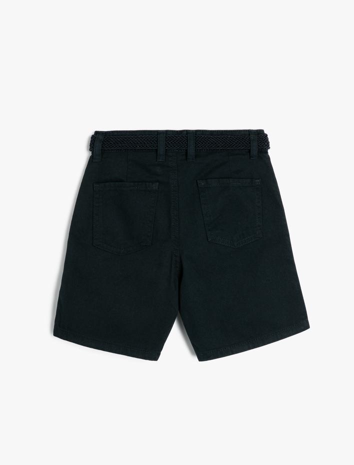 Erkek Çocuk Chino Şort Kemer Detaylı Cepli Pamuklu
