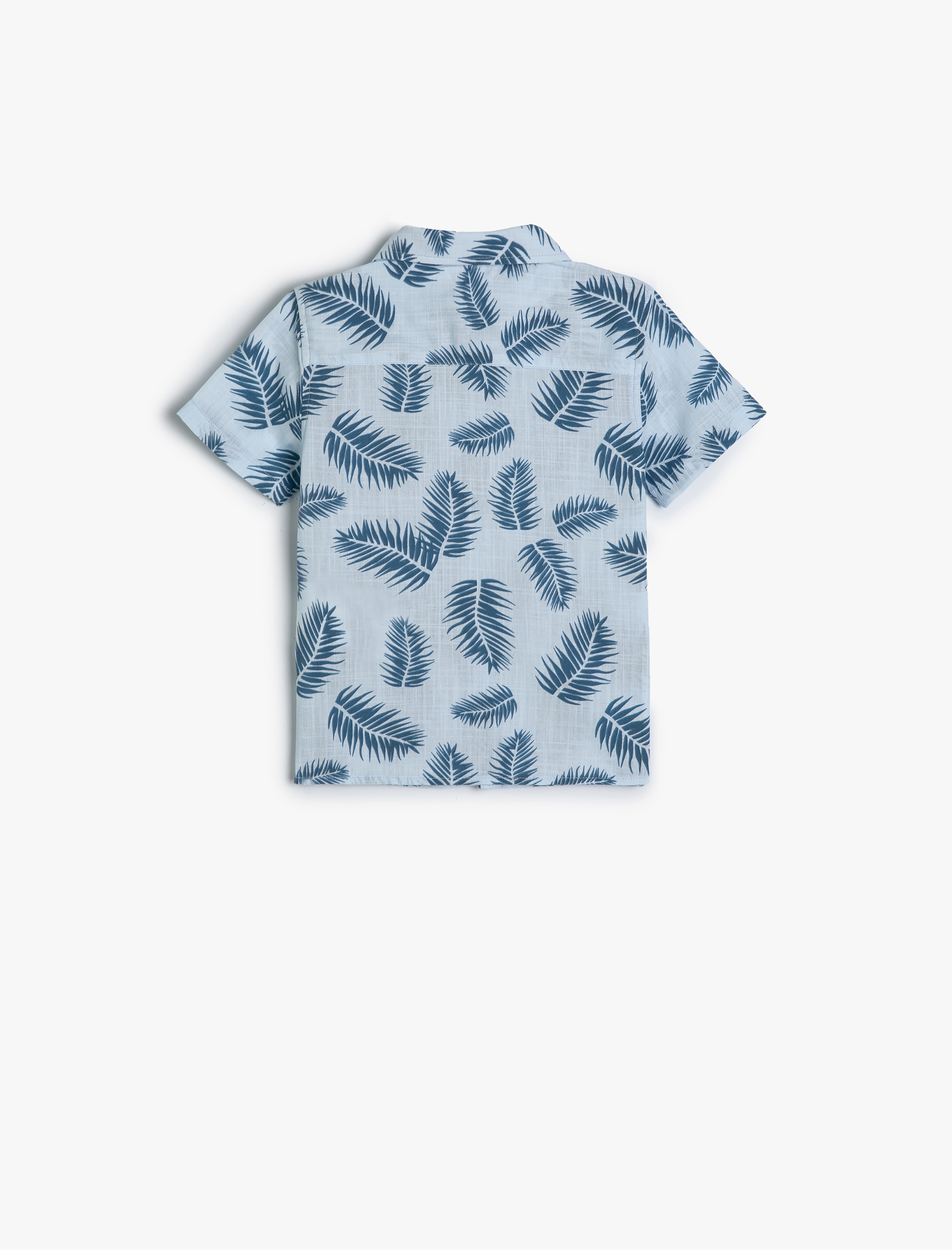 Erkek Bebek Gömlek Yaprak Baskılı Kısa Kollu Cepli Pamuklu