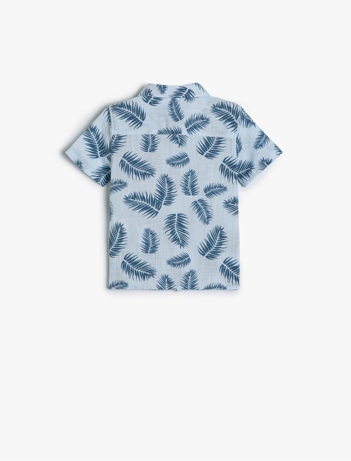 Erkek Bebek Gömlek Yaprak Baskılı Kısa Kollu Cepli Pamuklu