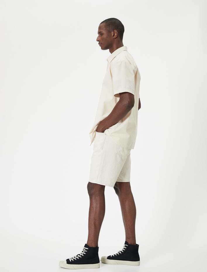  Oversize Bermuda Kot Şort 5 Cep Düğmeli