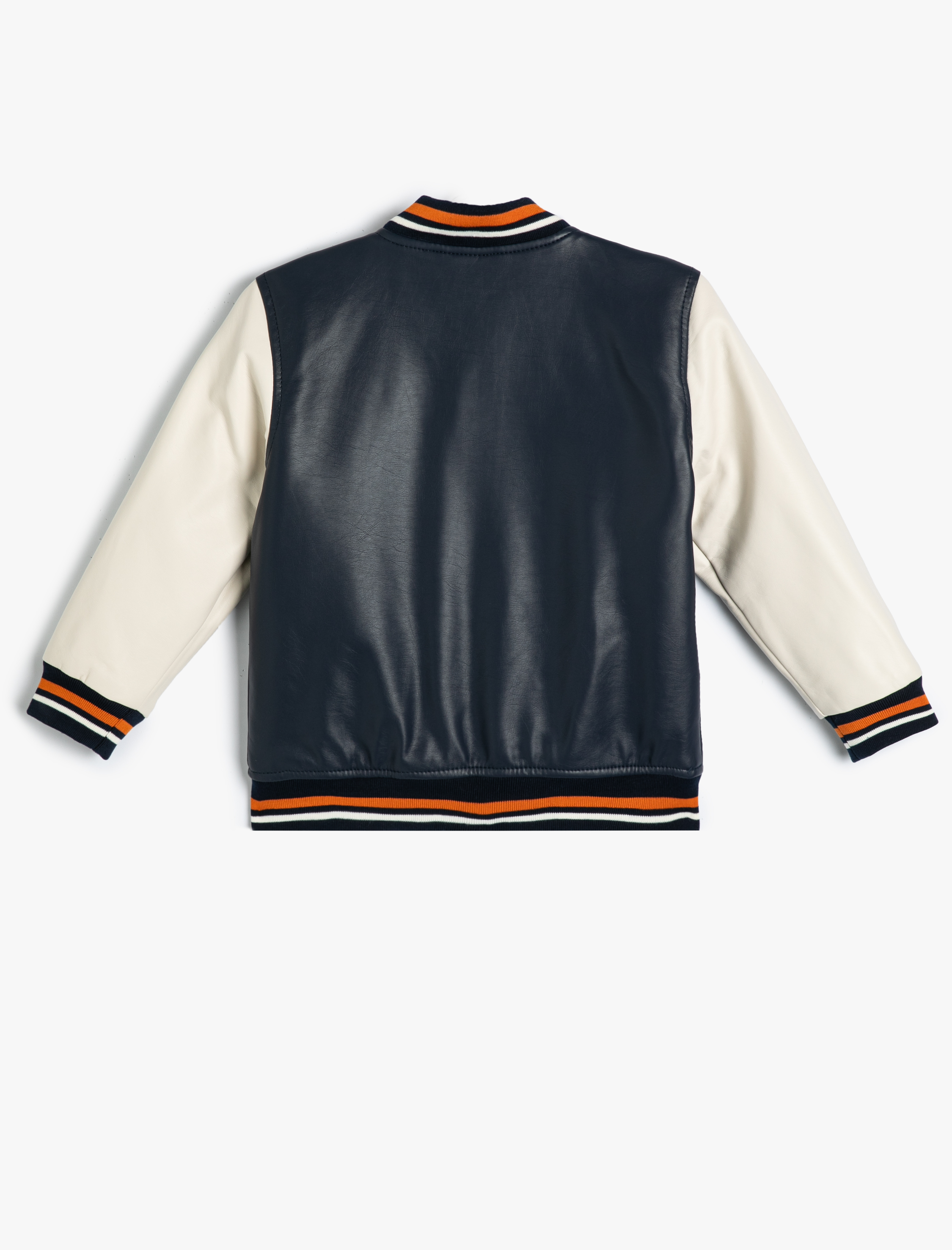  Erkek Çocuk Bomber Kolej Ceket Deri Görünümlü Aplike Detaylı Cepli