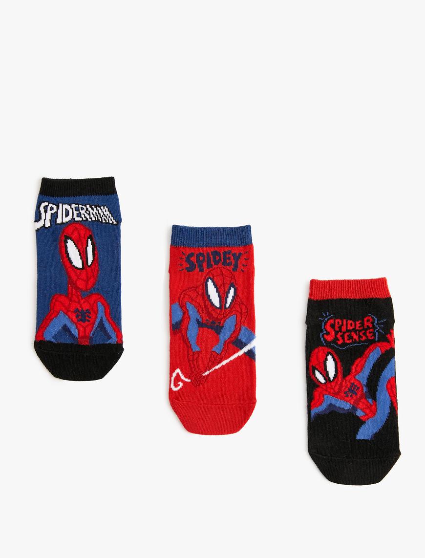  Erkek Çocuk 3'lü Spiderman Lisanslı Çorap Seti
