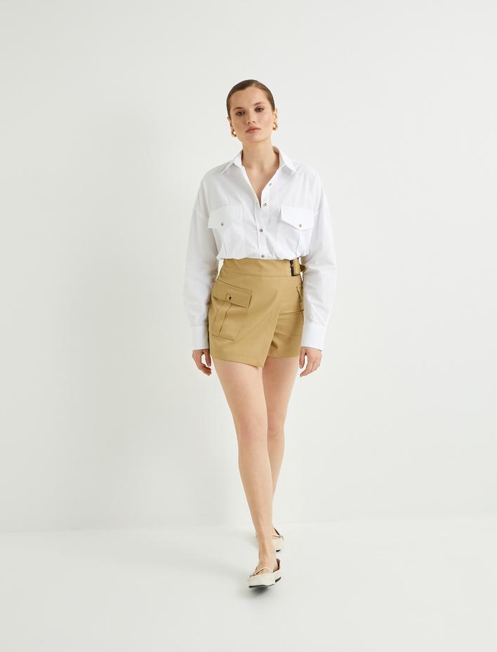  Uzun Kollu Gömlek Düğmeli Cep Detaylı Pamuklu