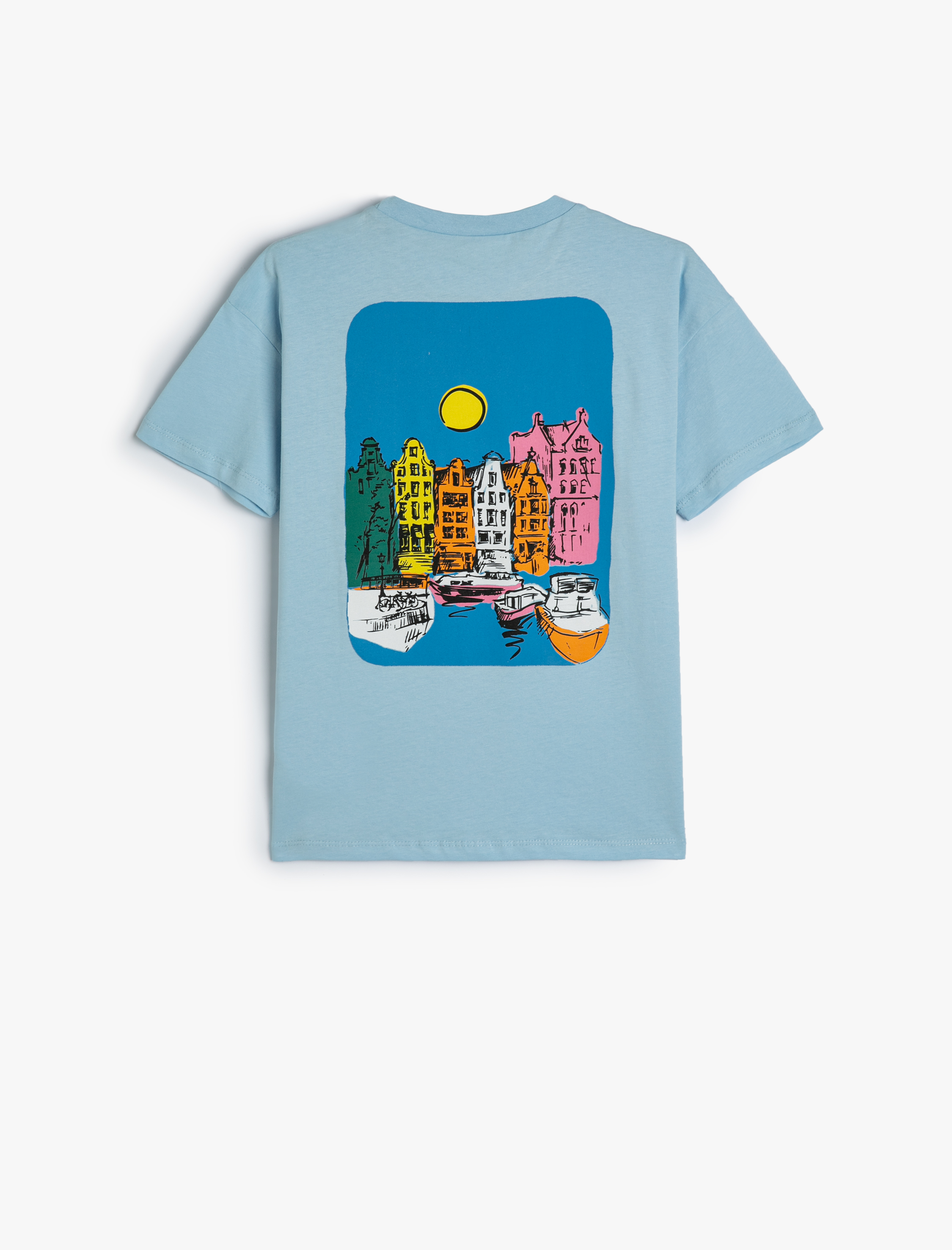  Erkek Çocuk Oversize Tişört Amsterdam Baskılı Kısa Kollu Bisiklet Yaka Pamuklu