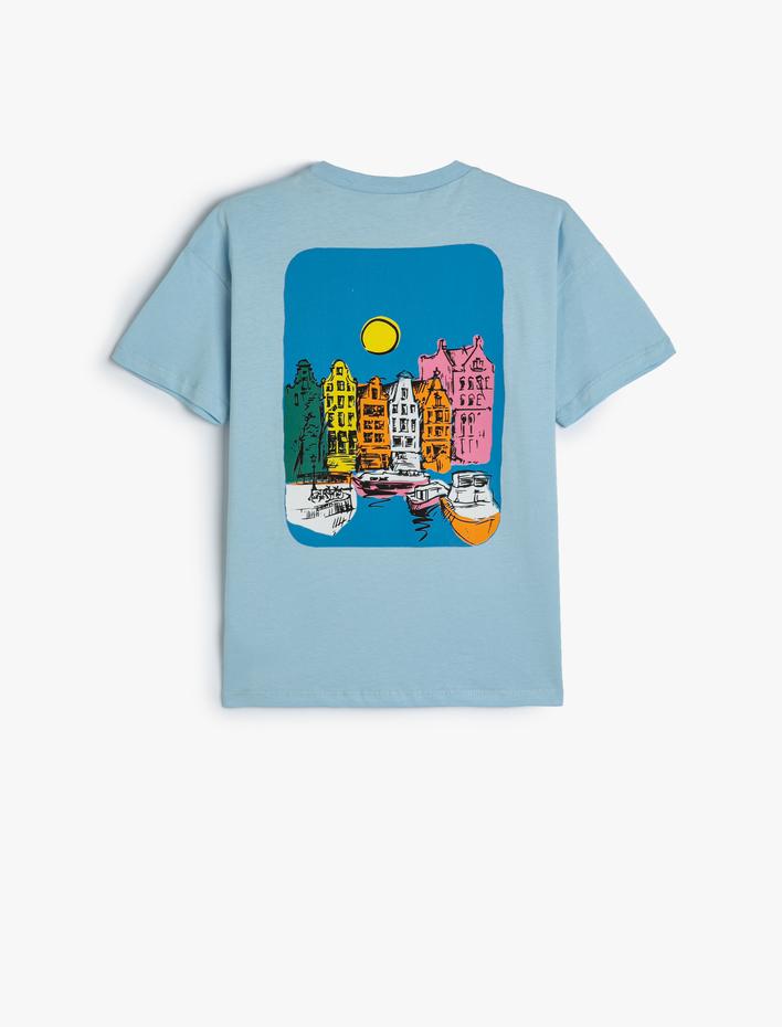 Erkek Çocuk Oversize Tişört Amsterdam Baskılı Kısa Kollu Bisiklet Yaka Pamuklu