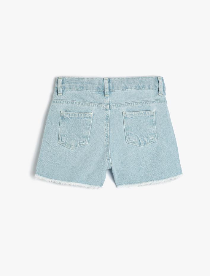 Kız Çocuk Kot Şort Kelebek Aplike Detaylı Cepli Pamuklu