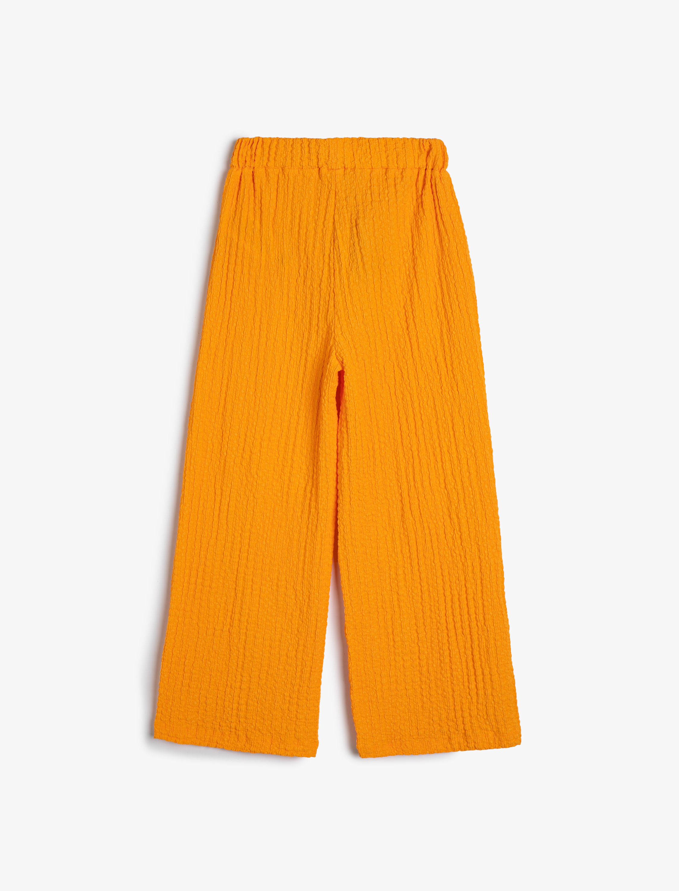  Kız Çocuk Bol Paça Pantolon Rahat Kesim Beli Lastikli Dokulu