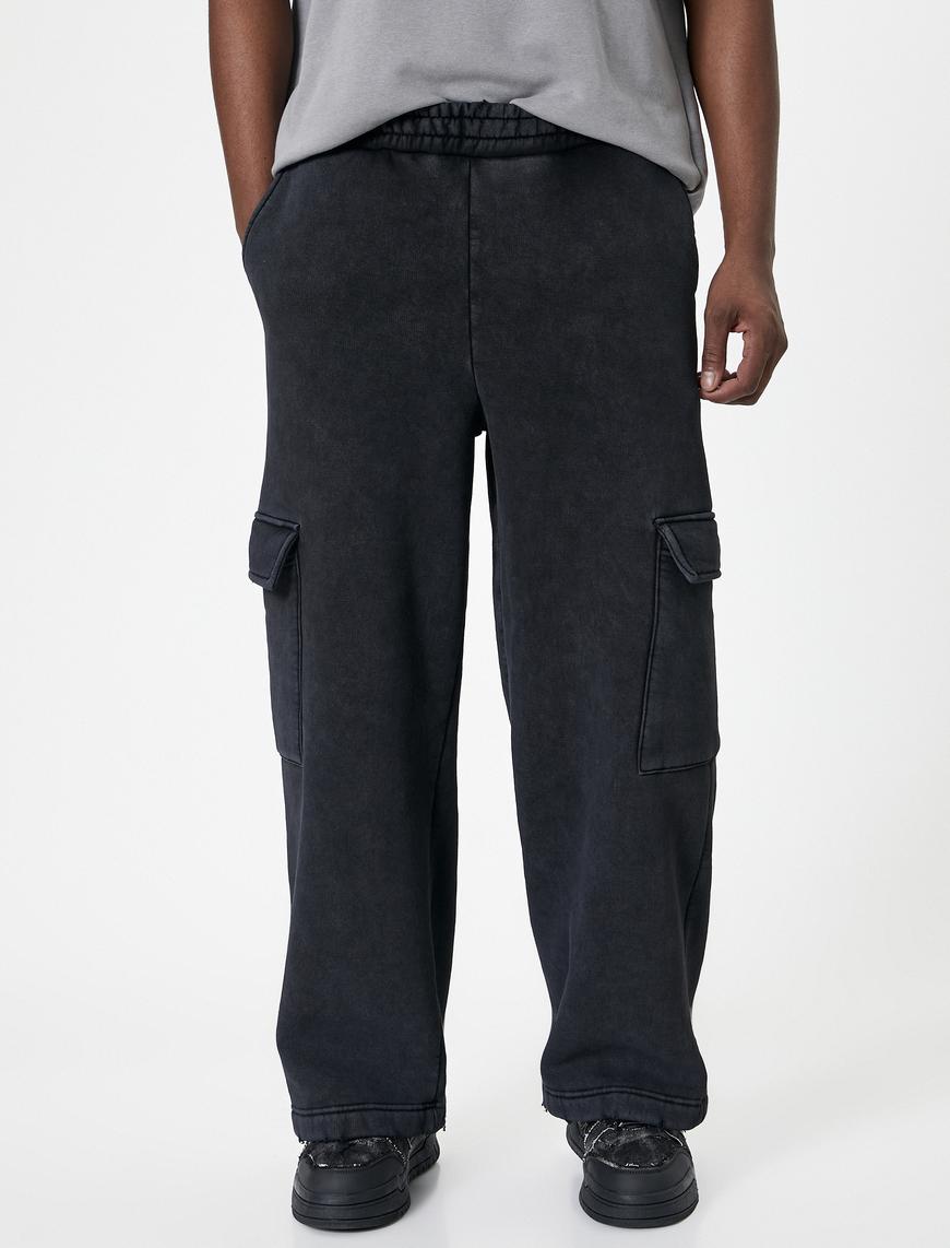   Pantolon Görünümlü Eşofman Altı Oversize Yıkamalı Kargo Cepli Beli Lastikli