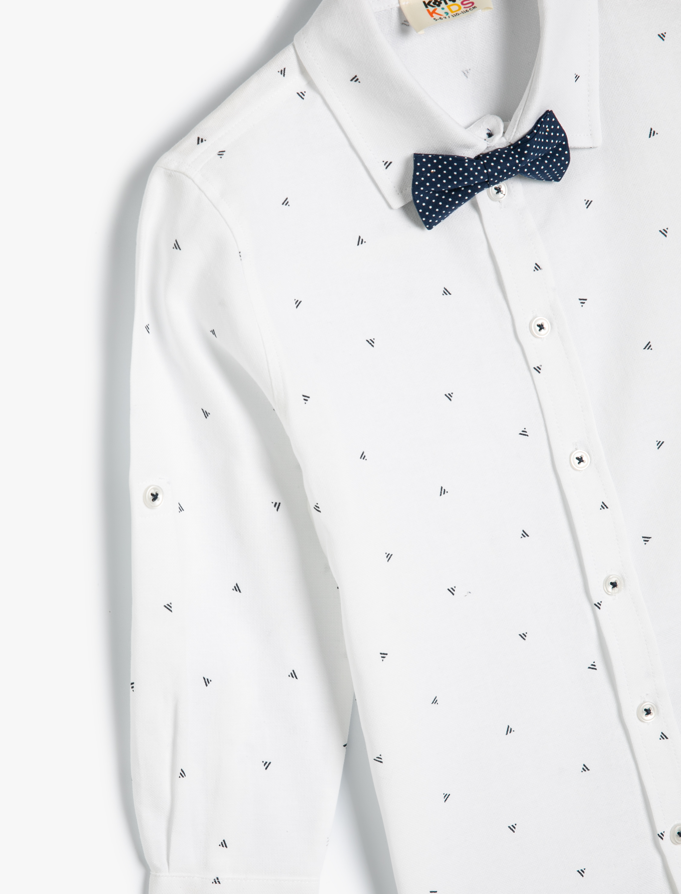  Erkek Çocuk Papyonlu Gömlek Uzun Kollu Klasik Yaka Puantiyeli