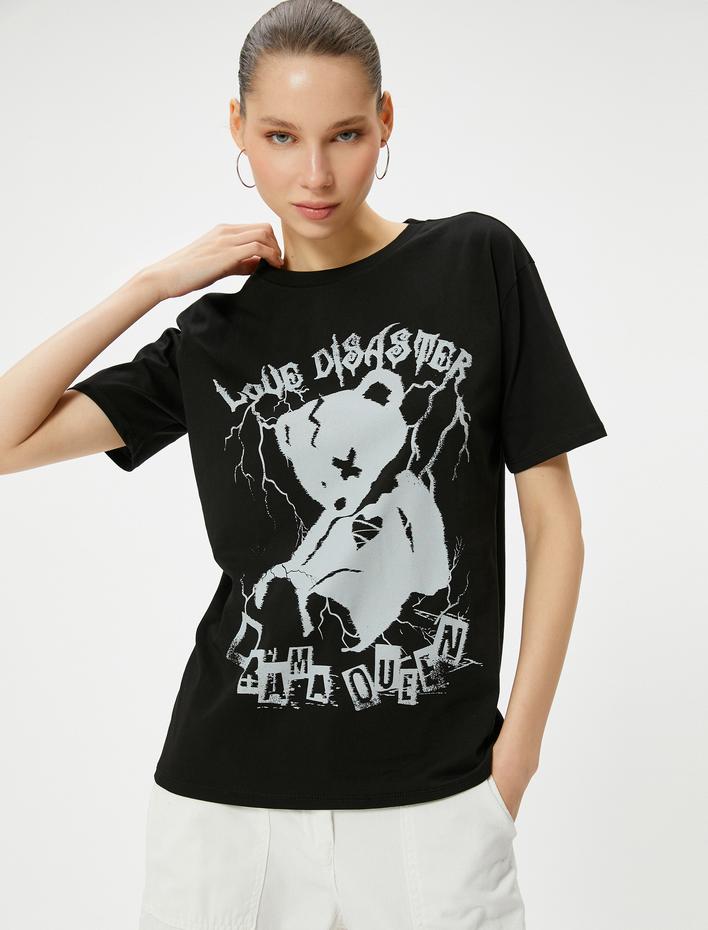  Ayıcıklı Tişört Kısa Kollu Bisiklet Yaka Rahat Kalıp Pamuklu