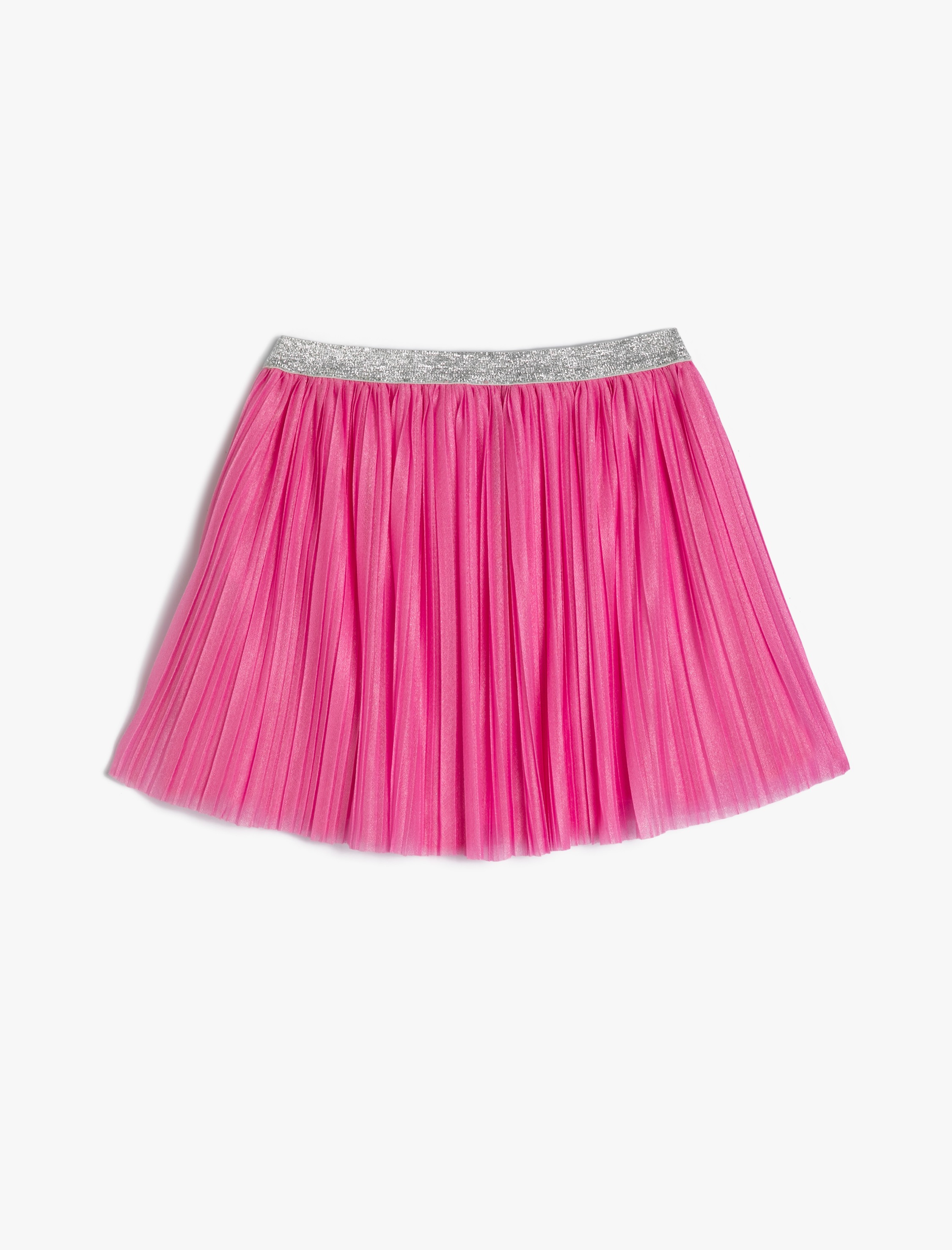  Kız Çocuk Tüllü Pileli Etek Parlak Beli Simli Lastikli