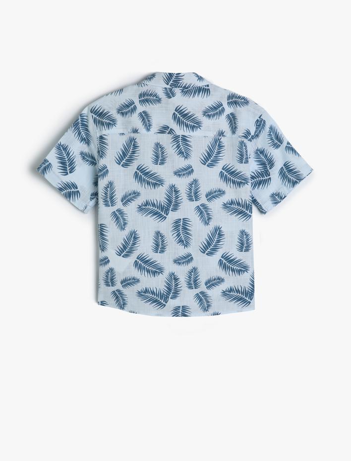 Erkek Çocuk Gömlek Floral Desenli Kısa Kollu Tek Cep Detaylı Pamuklu