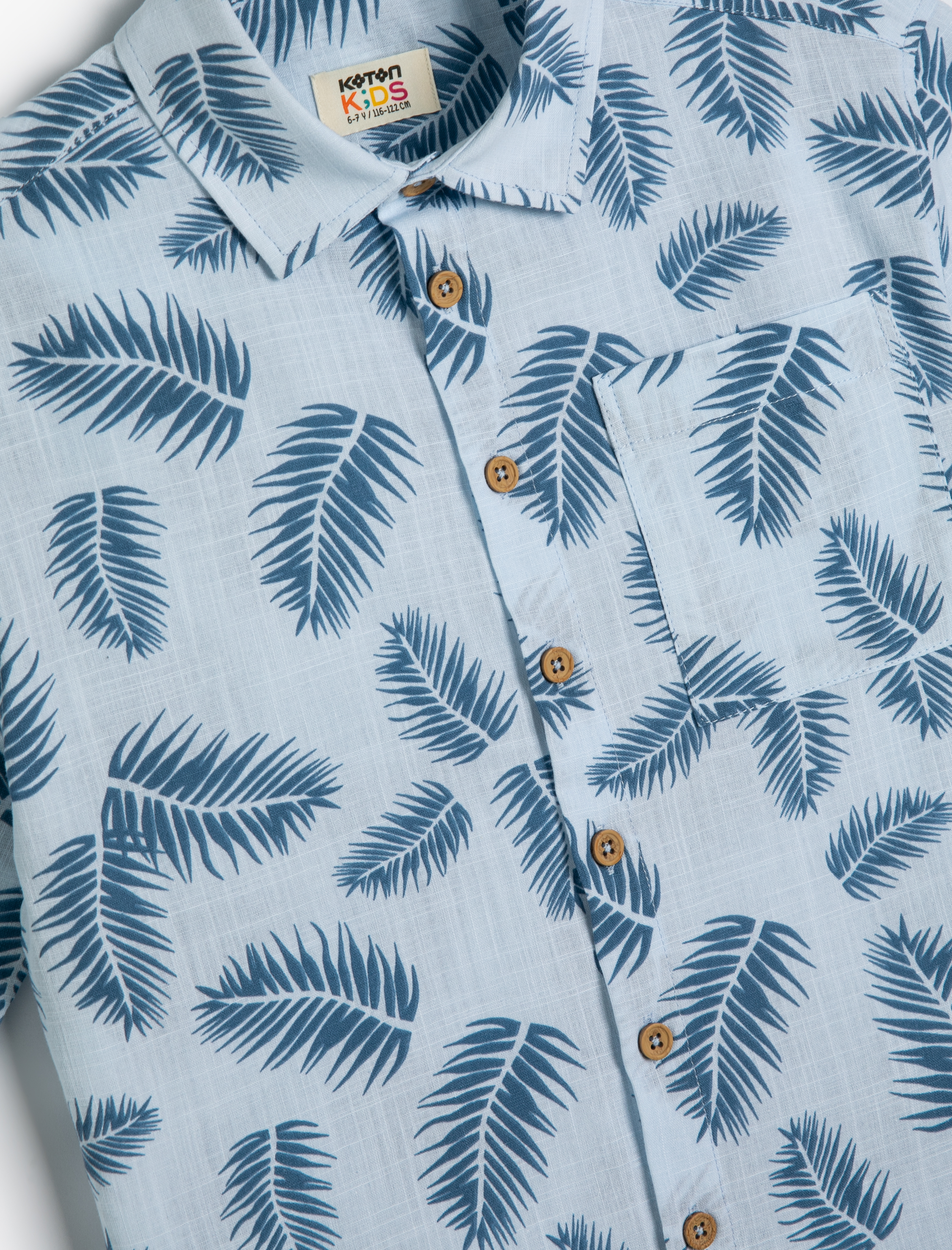  Erkek Çocuk Gömlek Floral Desenli Kısa Kollu Tek Cep Detaylı Pamuklu