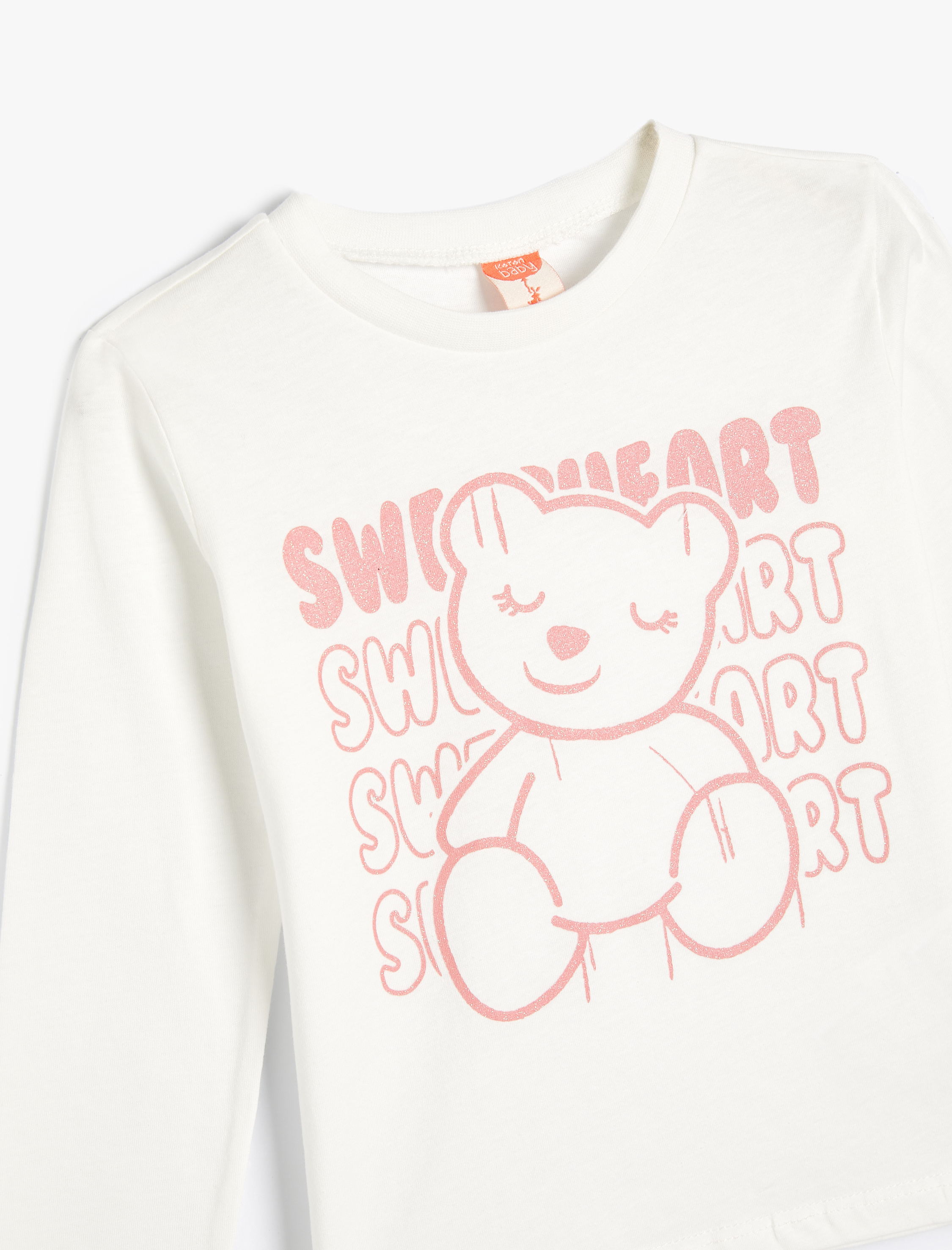  Kız Bebek Tişört Uzun Kollu Bisiklet Yaka Pamuklu Ayıcık Baskılı