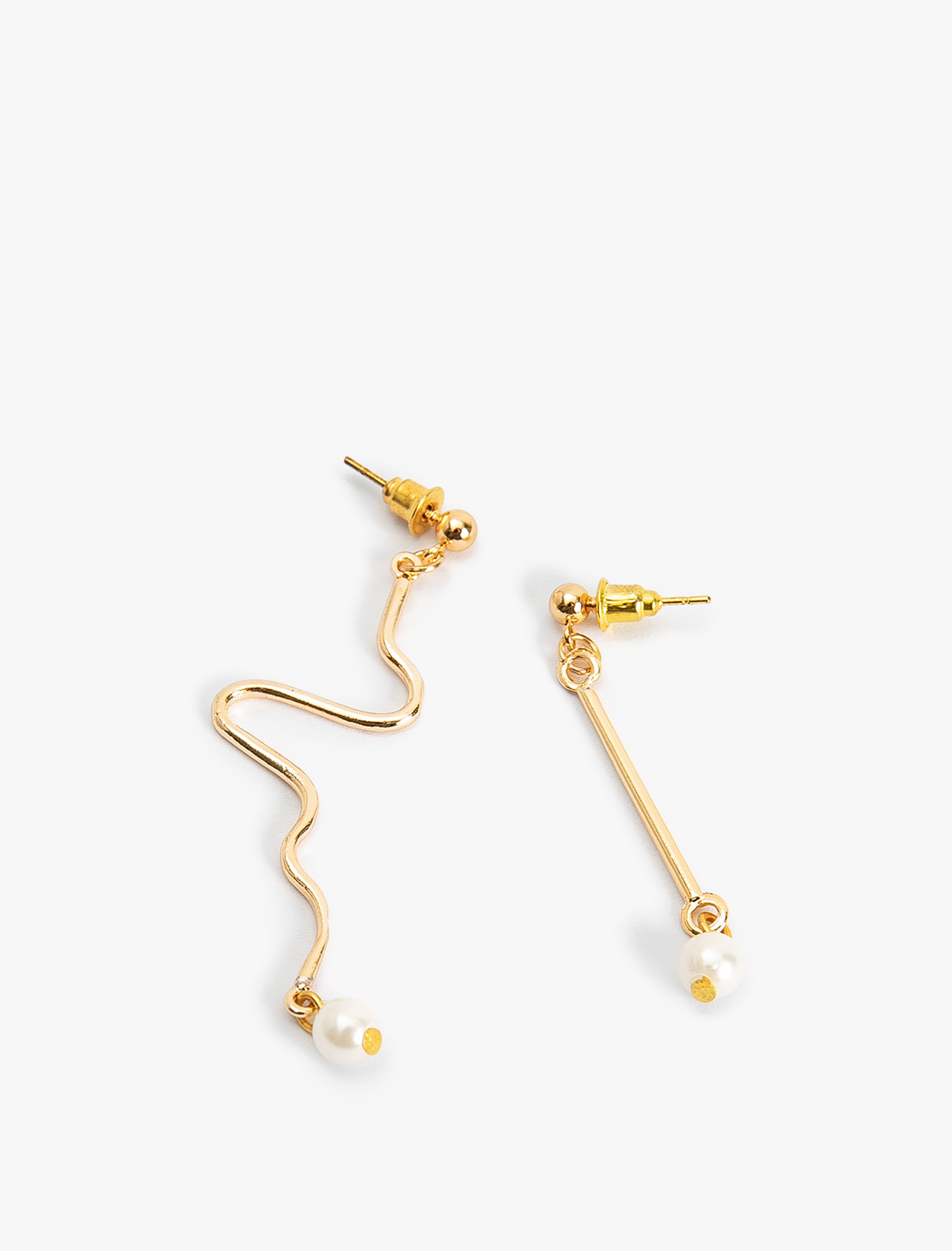  Kadın Asimetrik Küpe İnci Sallantılı Çelik Karışımlı