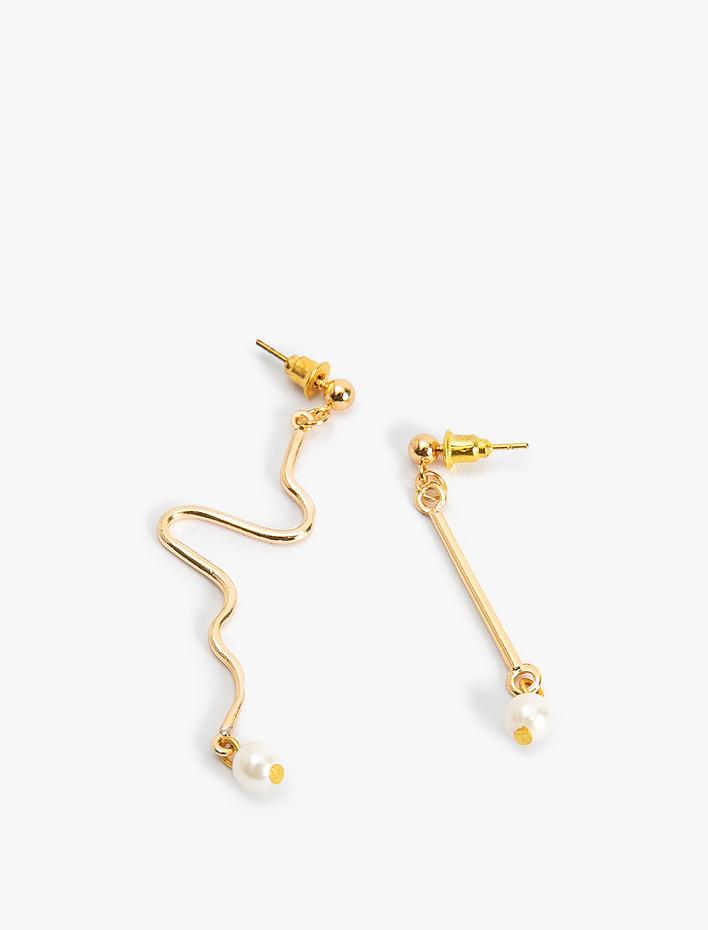 Kadın Asimetrik Küpe İnci Sallantılı Çelik Karışımlı