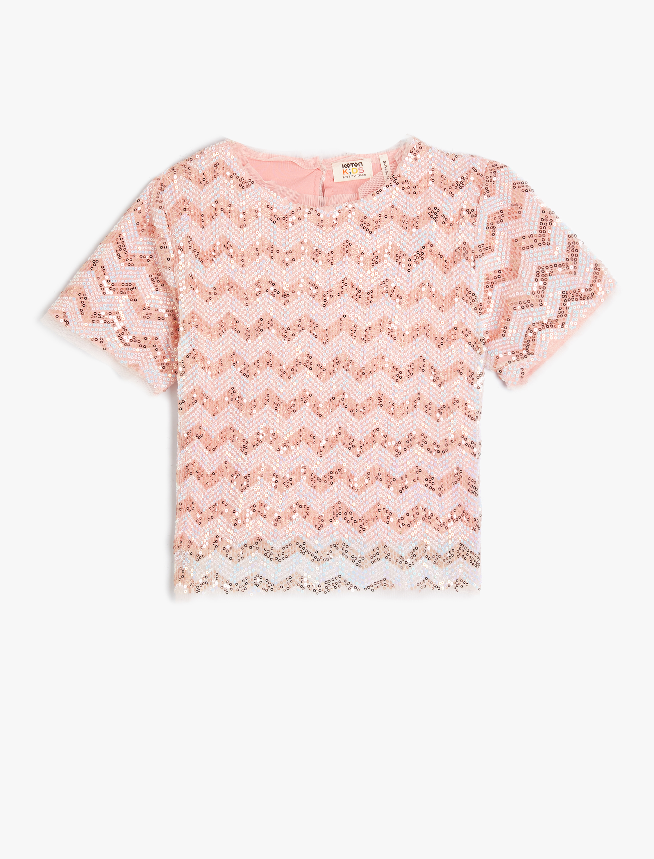  Kız Çocuk Pullu Payetli Tişört Astarlı Kısa Kollu Bisiklet Yaka